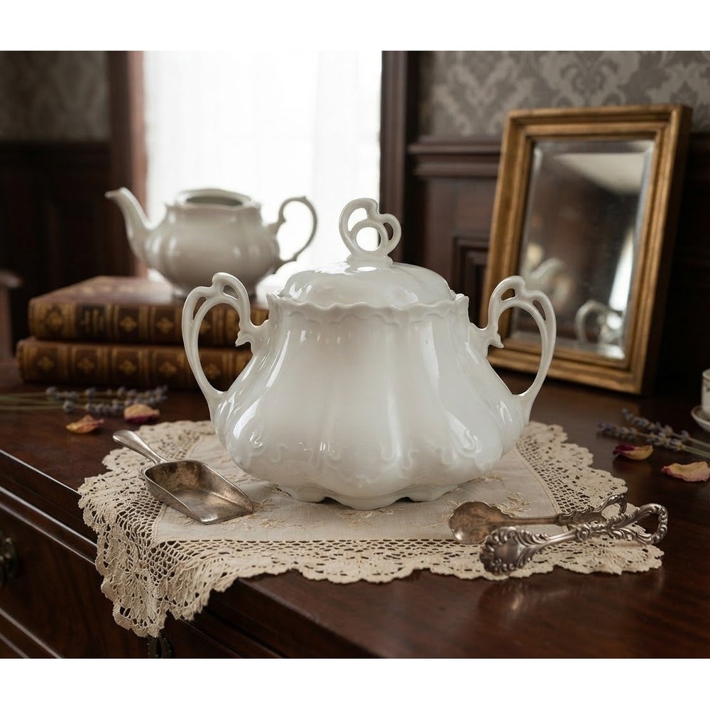 Antique Moritz Zdekaver Austria White Porcelain Lidded Sugar Bowl 1884-1909 864